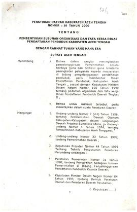 Perda Kabupaten Aceh Tengah Tentang Pembentukan Organisasi Tata Kerja Dinas Pendaftaran Penduduk ...